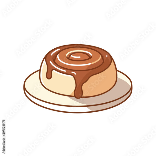 Flat vector illustration of a cinnamon roll on a plate