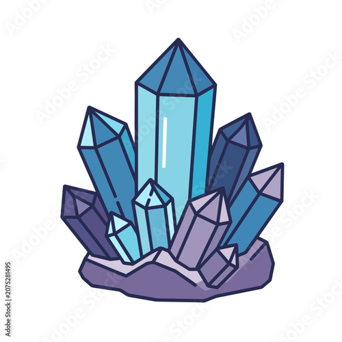 Flat vector illustration of a crystal cluster