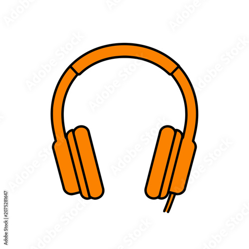Orange flat icon of headphones