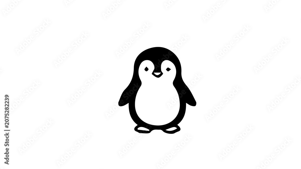 Fototapeta premium Cute penguin icon, black and white illustration, simple animal design, cartoon style