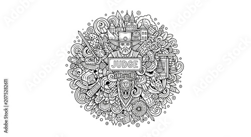 Judge Concept in Intricate Circular Doodle Art Style