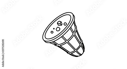 Waffle Ice Cream Cone with Chocolate Bits Line Art