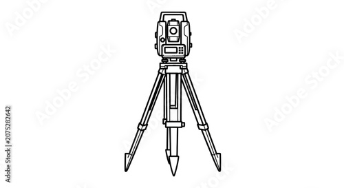 Land Surveying Total Station on Tripod Line Art