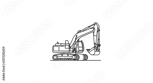Heavy Duty Excavator Machine Outline on White Background