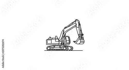 Hydraulic Excavator Crawler Construction Vehicle Line Art