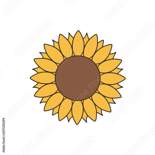 Yellow Sunflower Flat Vector Illustration