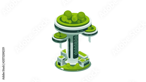 Schilderij op canvas A futuristic tower featuring lush green gardens on multiple circular levels