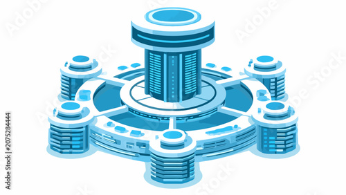 Foto A futuristic circular industrial facility rendered in a clean isometric blue sty