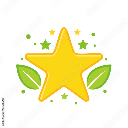 Yellow star with green leaves and decorative elements