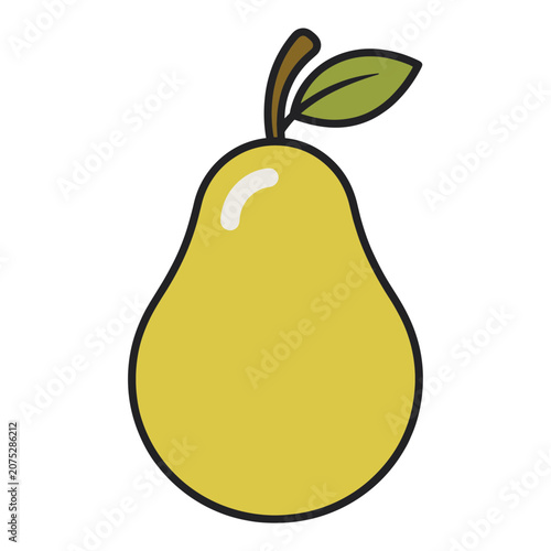 Yellow pear with leaf and stem vector illustration