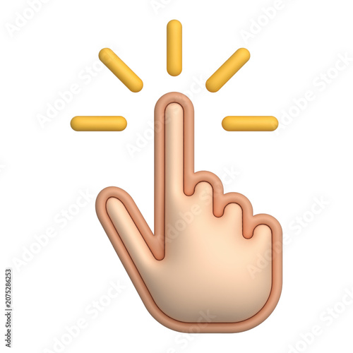 3D style hand clicking icon vector illustration isolated on white background. Minimalist click finger cursor sign for web UI UX design, app button push, and call to action.
