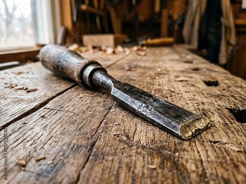 Vintage leather belt on wooden floor indoors.