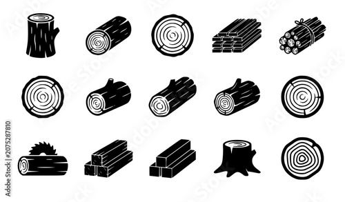 Tableau sur toile Wood logs lumber stacks timber trunks tree stumps circular cut slices and firewo