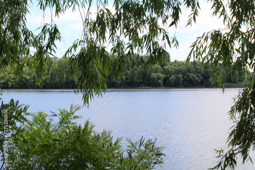 Foto summer landscape with river Dnipro  in Ukraine
