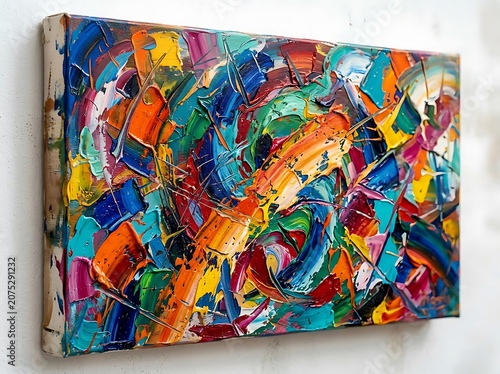 Colorful Abstract Expressionist Oil Painting on Canvas.