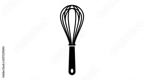 Foto Black Silhouette Of A Kitchen Whisk Against A White Background