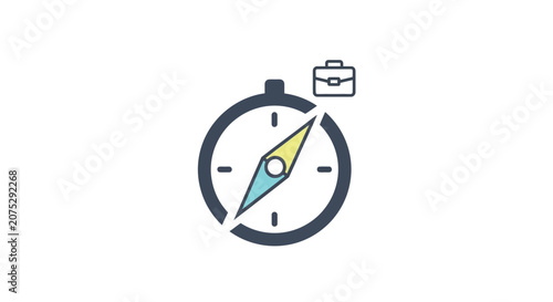 A minimalist vector icon showing a compass and a briefcase for business navigation