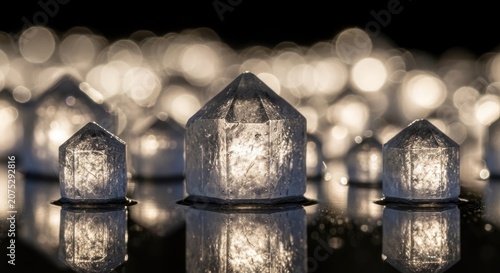 Illuminated Floating Lanterns Reflecting on Water at Night, Festive Atmosphere.
