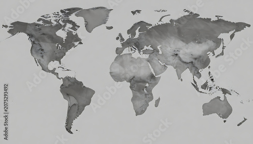 World Map – Grayscale Global Geography Outline