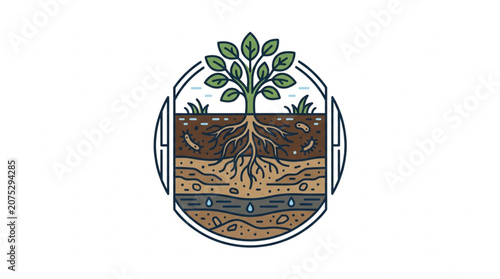 Принти на полотні Tree Roots Growing Deep in the Earth Layers Illustration.