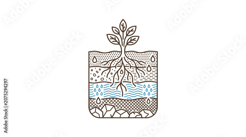Tableau sur toile Illustration of plant growth and soil layers with roots.