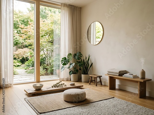 Bright Minimalist Living Room with Large Window.