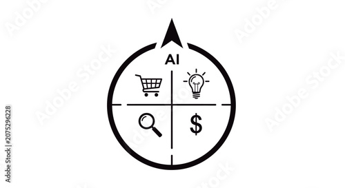 A circular icon representing digital commerce and modern technology concepts