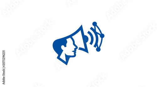 Schilderij op canvas Blue Megaphone With Human Head Speaking.
