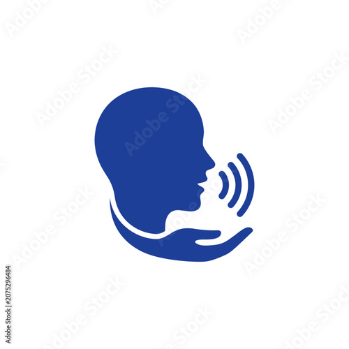 Obraz na plátně Blue silhouette of a speaking head.