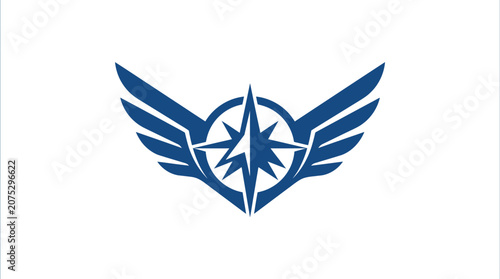 Blue winged compass logo symbol.