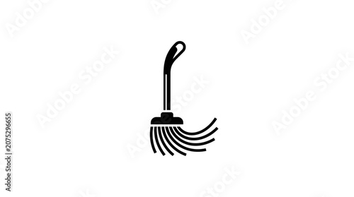 Broom with long handle and bristles.