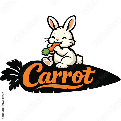 Cartoon rabbit carrot logo vector illustration playful bunny eating carrot bold orange typography food brand design cute mascot graphic