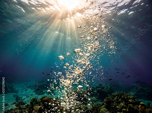 Sunlight Rays Piercing Through Clear Ocean Water.