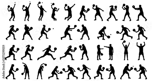 Принти на полотні Man and Woman Padel Tennis Player Silhouette Vector Bundle with Professional Spo