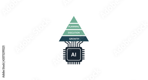 A digital illustration showing a pyramid structure connected to a computer processor