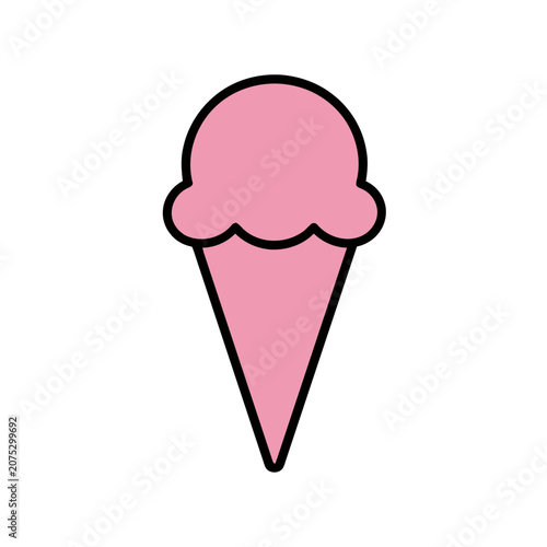 Pink ice cream in waffle cone vector illustration
