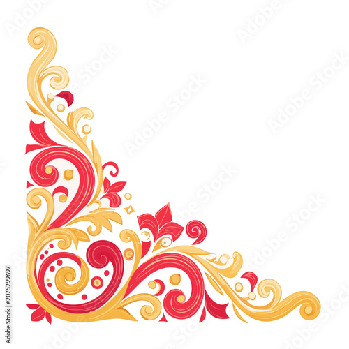 Red and gold ornamental corner design vector