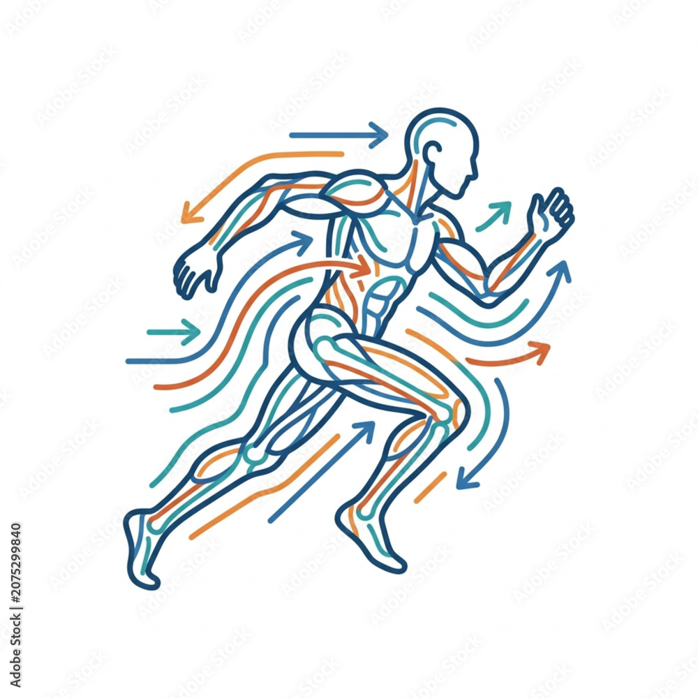 Naklejka premium Human Anatomy Muscular System Runner Motion Flow.