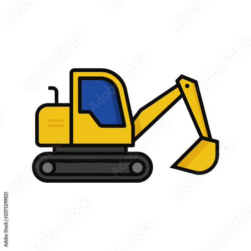 Yellow and blue excavator vector illustration