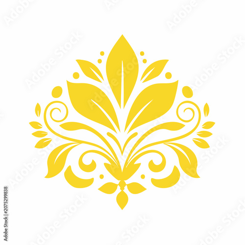 Yellow Floral Ornament with Swirls and Leaves