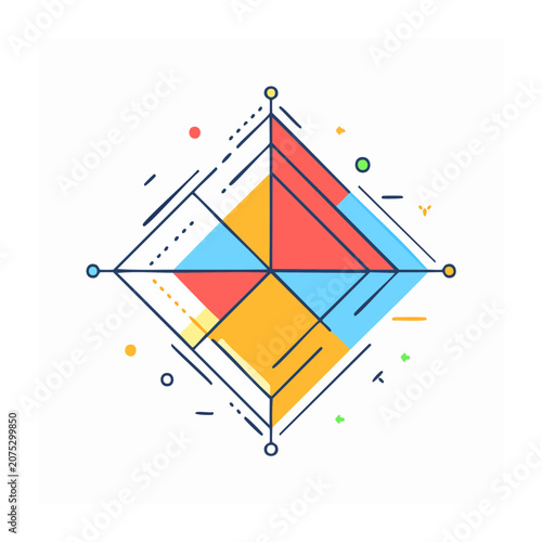 Abstract geometric diagram with colorful shapes and lines