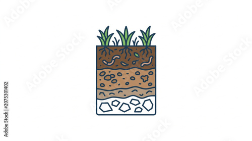 Obraz na plátně Cross section of soil layers with grass and worms.