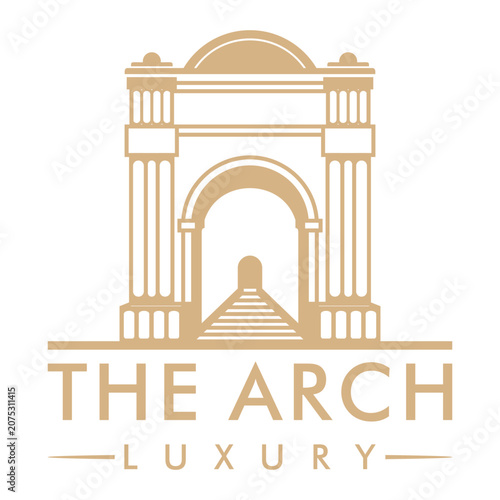 Luxury Golden Arch Logo Vector Icon with Elegant Gate and Pillars Design