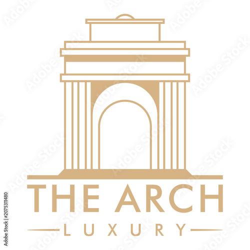 Elegant Golden Arch Logo Vector Icon with Classic Columns and Clean Lines