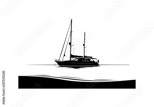 Luxury yacht and sailboats sailing on the ocean under a clear summer sky with people enjoying nautical travel, wind, and vacation adventure at sea