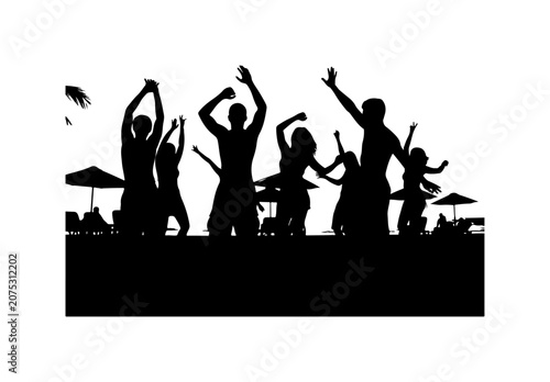 Silhouette Crowd Dancing at Nightclub Party with Music Concert Audience Celebration and Disco Dance Floor Vector Illustration