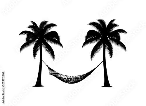 Tropical Beach Palm Tree Silhouette Vector Illustration with Coconut Palms Ocean Sunset Sandy Island Paradise Summer Nature Travel Landscape Art