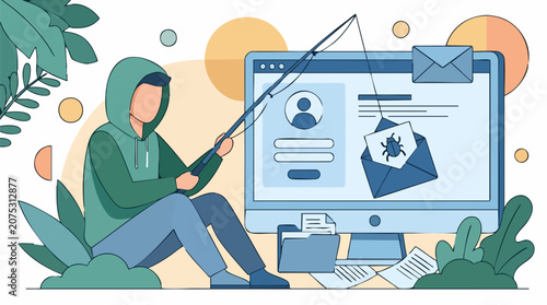 Fotografie Phishing email scam concept: hacker tries to steal data with malware