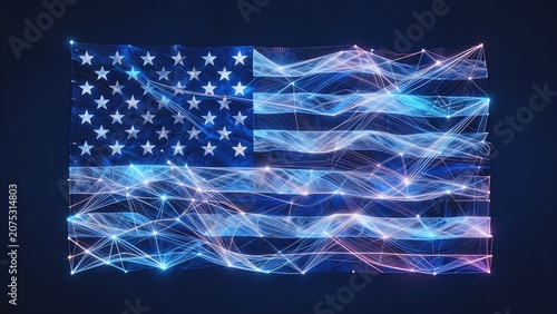 Digital Plexus USA Flag with Glowing Network Lines and Stars