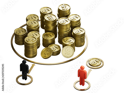 Εκτύπωση καμβά Two dolls and symbolic golden coins Concept of economic or income inequality and economic gap between rich and poor